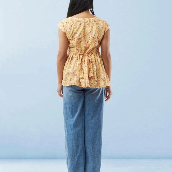 Yellow Printed Short Top with Collar | Muvvas Boutique - Picture 4 of 4